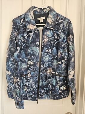 Christopher & Banks Navy Floral Knit Zip Jacket